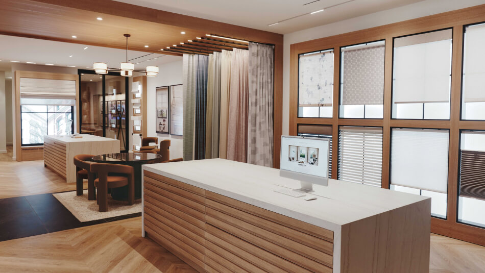 An interior view of The Shade Store's flagship showroom in New York City.