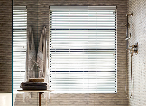 faux wood blinds in bathroom