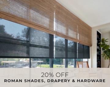 Waterfall Woven Wood Shades made of Cove are layered over Solar Shades on large windows with overlaid sales messaging